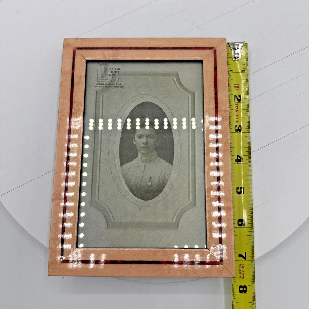 Vintage Birch Wood Red Tortoiseshell Inlay Easel Back Photo Frame 5